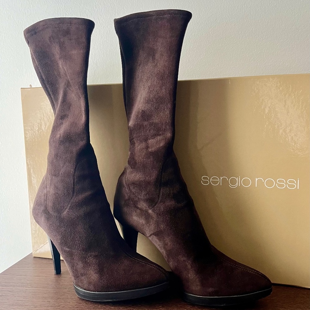 Sergio Rossi brown suede booties size 37.5 US 7.5